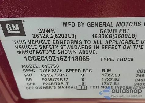 2006 Chevrolet Silverado 1500 Lt1 from USA, damaged, VIN 1GCEC19Z16Z118065